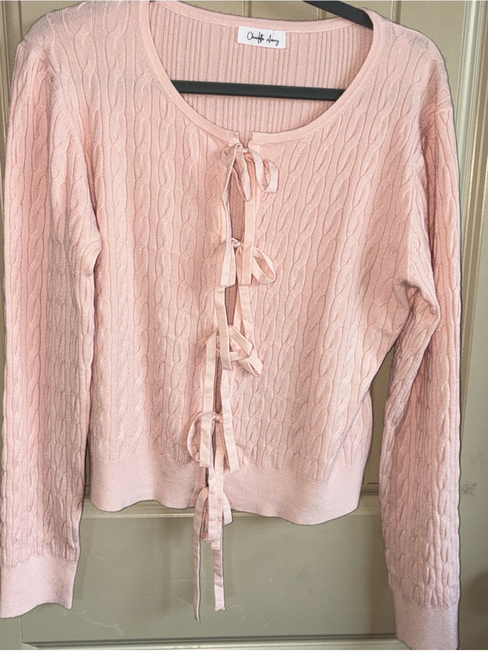 Charlotte Avery Blush Tie-Front Cable Knit Cardigan